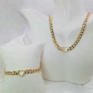 Gold Heart Chain Necklace and Bracelet Set